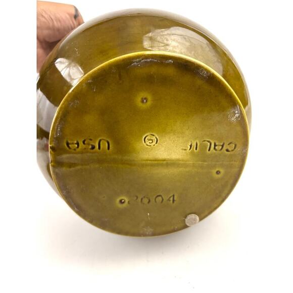 California Pottery Cookie Jar 2004 Mustard Yellow Embossed Fruit VTG Kitchen - Picture 16 of 16